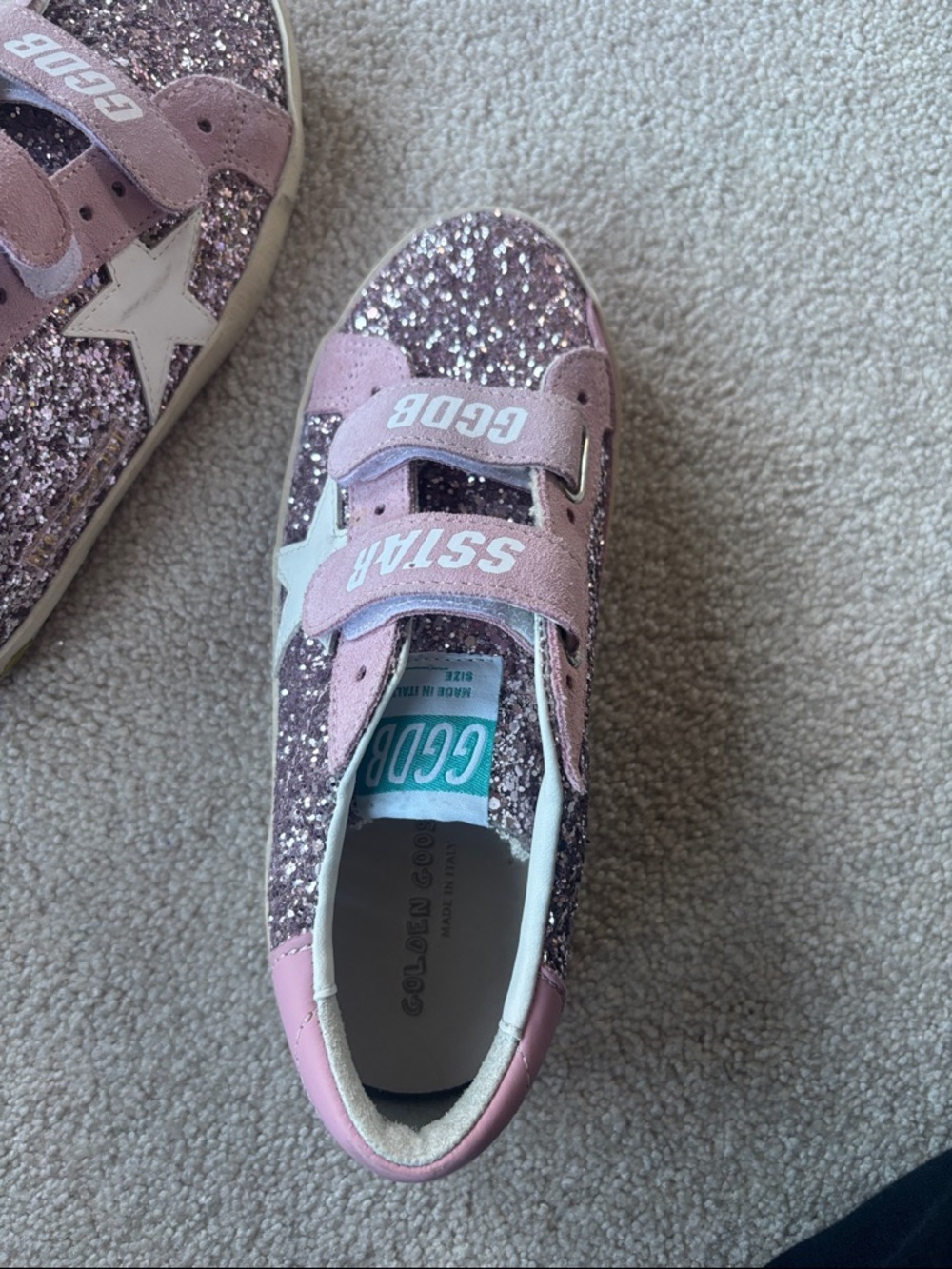 Golden Goose Kids Pink Glitter Superstar Velcro Sneakers with White Star - Picture 6 of 10